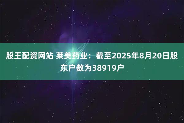 股王配资网站 莱美药业：截至2025年8月20日股东户数为38919户